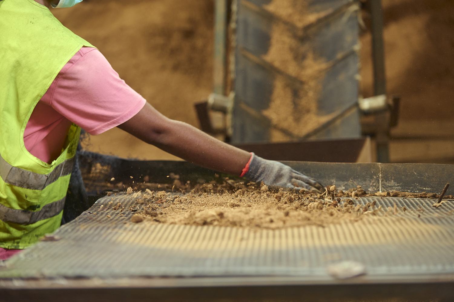Recovered biomass being screened at the Nasbers factory